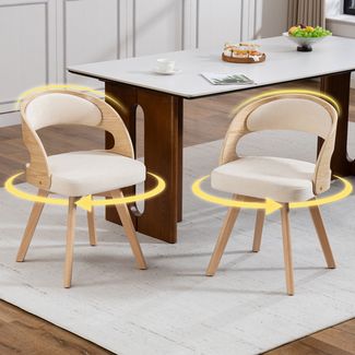 LVHOM Esszimmerstuhl 360° drehbar, 2er Set, Polsterstuhl aus Leinen und Massivholz, Küchenstuhl gepolstert, ergonomischer Schalenstuhl mit Armlehne, bis 150 kg