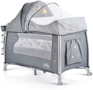 Cangaroo Reisebett iSleep Wiege Matratze Spielbogen Wickelauflage Moskitonetz grau