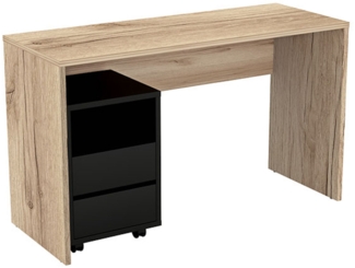 Schreibtisch Computertisch Apia 130x50x75cm Eiche Grand Natural schwarz mit Rollcontainer