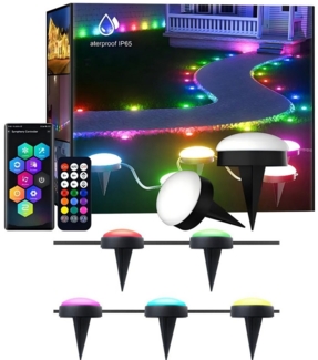 PRIISF LED Außen-Stehlampe LED Garten Lichterkette Smarte RGB Bodenstrahler Aussen-Beleuchtung, Bluetooth, 5V USB-Stecker, intelligente LED-Rasenbeleuchtung, 10M, 15er-Set, Weihnachten Halloween Dekor Stehelampe mit Erdspieß Außenleuchte IP65