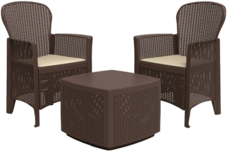 Dmora Outdoor-Lounge-Set Anny, Gartenkomposition mit 2 Sesseln und 1 Aufbewahrungstisch, Lounge mit Rattan-Effekt, 100 % Made in Italy, Braun