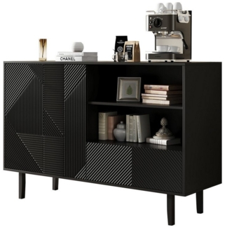 HAUSS SPOLE Sideboard mit 2 öffnenden Türen und 1 Schublade, offener Stauraum schwarz (Anrichte,Aufbewahrungsschrank, Esszimmerschrank, 1 St, 2 Türen, 1 Schublade, 2 offene Fächer), mit Wellpappaufbewahrung