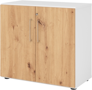 bümö Aktenschrank abschließbar, Büroschrank Holz 80cm breit in Weiß/Asteiche - abschließbarer Schrank mit Aktenregal für's Büro & Arbeitszimmer, Büro Möbel Ordnerschrank mit Schloss, 928T2-W-R-BS