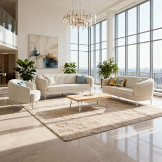 Palms-Store Sofa Set DOHA, zeitlose Eleganz mit edler in luxuriösem Samt, Spar-Set, 3-Sitzer + 2-Sitzer + Sessel I 3-Sitzer mit Schlaffunktion