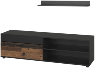 Vicco Lowboard & Regal Schwarz/Oldstyle mit 1 Klappe, Berno