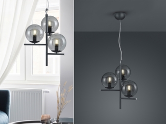 TRIO Leuchten LED Pendelleuchte, Dimmfunktion, LED wechselbar, Warmweiß, ausgefallene mit 3x Rauchglas Glas-kugel Lampen-schirm hängend Ø 40cm