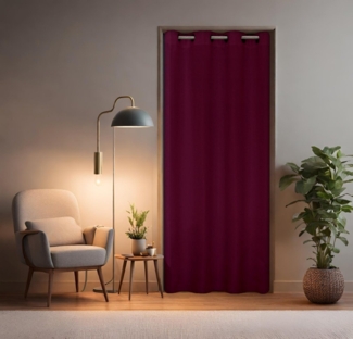 tinycurtains Türvorhang mit Stange silber 55-90 cm ohne Bohren, Thermo Vorhang mit Magneten, Ösen, abdunkelnd, Polyester, blickdicht, bordeaux rot Berry, Türgardine mit Klemmstange verdunkelnd