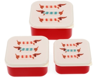 Rex London Lunchbox Snack Box Dackel-Motiv 3er-Set Sausage Dog, Kunststoff, BPA-frei, (Set, 3-tlg, ca. 11,5 x 11,5 x 5,5 cm (große Box), jede Box mit eigenem Design, passt genau in den größeren Behälter