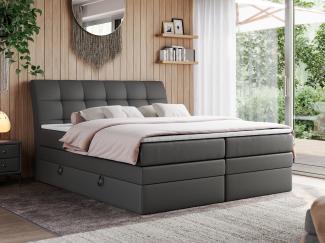Boxspringbett, Stauraumbett, Bett mit Multipocket-Matratze und Topper - GOLD-10-KING - 200x200cm - Dunkelgrau Kunstleder - H3