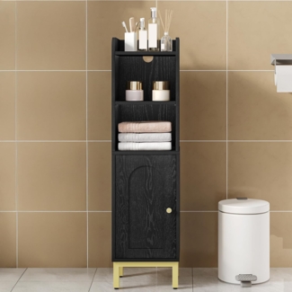 Badezimmerschrank, Badschrank schmal, Kleiner Schrank, Verstellbare Ablagen, platzsparend, Toilettenschrank, für kleine Räume, einfache Montage, 20 × 25 × 90 cm, Schwarz
