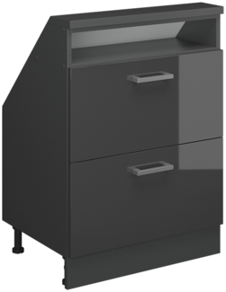 Küchenschrank für Dachschrägen R-Line Anthrazit Hochglanz 60 cm mit 2 Schubladen Vicco