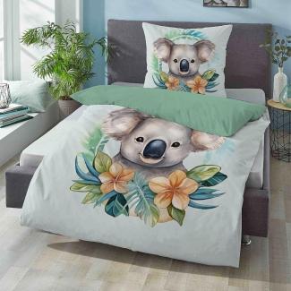 Biberna Bettwäsche Koala 44485-440 jade|155x220 cm + 80x80 cm