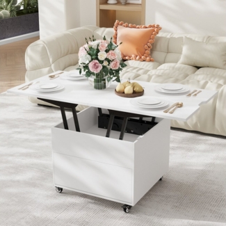 VOWNER Couchtisch 3-in-1-Multifunktions Wohnzimmer-Esstisch, Höhenverstellbar, Annhebbarer Multifunktionstisch, 60x60x49,5cm/120×60×68 cm