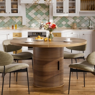 TWSOUL Esstisch Runder mit Schiebetüren und Stauraum, Rillenstruktur, für 4 Personen, 100CM, Bis 150kg, Stabil Esszimmertisch Holz für Esszimmer Wohnzimmer