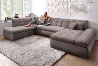DOMO collection Wohnlandschaft NMoric im XXL-Format, B/T/H: 353/216/80 cm, incl. Zierkissen U-Form, wahlweise mit Bettfunktion und Armlehnenverstellung