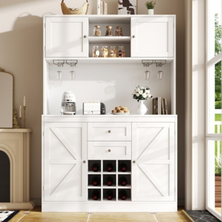 Ulife Hochschrank Küchenschrank Buffetschrank mit verstellbaren Ablagen & Weinregal Sideboard mit 4 Türen & 2 Schubladen