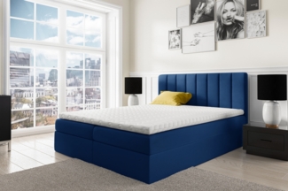 99rooms Arcelia Boxspringbett Velours MONOLITH Blau 200x200 cm