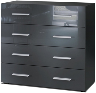 Vladon Sideboard Pavos, Kommode mit 4 Schubladen, Schwarz matt/Grau Hochglanz (76 x 72 x 35 cm)