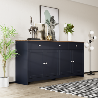 Sideboard 160×37×75 cm mit 3 Schubladen, 4 Türen, verstellbaren Regalböden, Holzoptik, Buffetschrank
