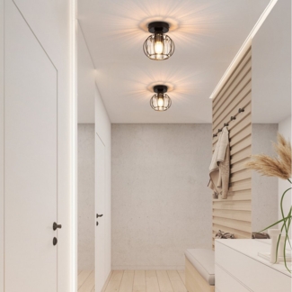 ZMH Deckenleuchte Whonzimmer Schwarz Kristall Modern Deckenleuchte E27 Vintage Flur, Einfache Installation, ohne Leuchtmittel, Küchenlampe mit Metall Rahmen Innen Balkon Hotel
