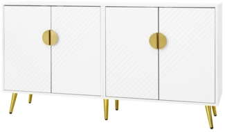 Yorbay Sideboard Luxury weiß-goldener Beistellschrank in Schrägstreifen-Design, Eckschrank mit verstellbarem Regal, 4 Türen für Wohnzimmer 140*40*75cm