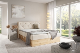 Boxspringbett Schlafzimmerbett HELIOS PREMIUM 200x200 cm in Stoff Rouge Creme
