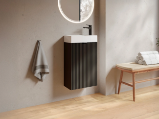 Vente-unique - Handwaschbeckenschrank geriffelt - Tür wendbar - Schwarz - 60 x 40 x 22 - VAHIRA