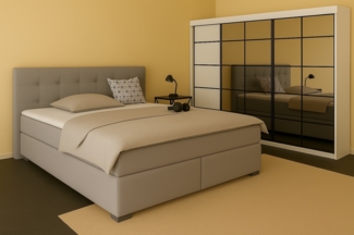 Boxspringbett TOM-OM 180x200 cm mit gepolstertem Kopfteil. Farbe: Dunkelgrau