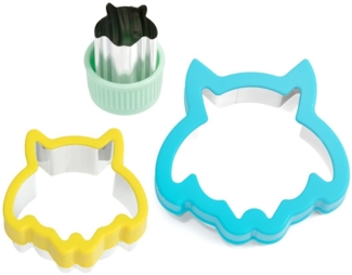 LEKKABOX Ausstechform 3er Set Eulen - Edelstahl Ausstecher für Brot Gemüse Obst Plätzchen, Edelstahl mit Anti-Rutsch Griff