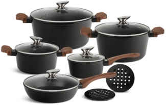 Edenberg Topf-Set Schwarze Töpfe Topfset, Pfanne, Kasserolle, Keramik INDUKTION, Aluminium, Keramik (12-tlg, Zeitloses Design des Topfsets. Eine ideale Geschenkidee)