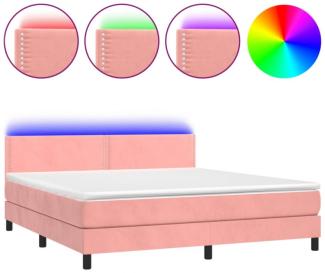 vidaXL Boxspringbett mit Matratze & LED Rosa 160x200 cm Samt 3134356