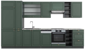 Küchenzeile Fame-Line Grün-Gold Landhaus/Anthrazit 355 cm , AP Marmor Vicco