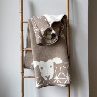 Doubleface Wolldecke Kuscheldecke 130x200 cm, Schäfchen Pusteblume Clay