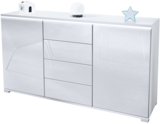 Sideboard Kommode Faro, Korpus in Weiß matt / Front in Weiß Hochglanz (139 x 72 x 35)