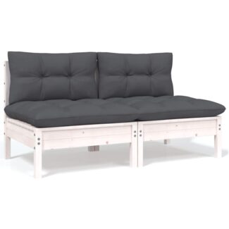 vidaXL 2-Sitzer-Gartensofa mit Kissen Weiß Massivholz Kiefer 806653