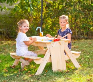 TP Toys Holz Spieltisch & Matschtisch Nashorn | inkl. Waschbecken | Natur | 89x94x71 cm