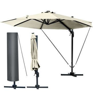 BRAST Alu Sonnenschirm Ampelschirm Ø360cm Beige + Schützhülle UV-Schutz 80+ wasserabweisend mit Kurbelvorrichtung drehbar schwenkbar & höhenverstellbar