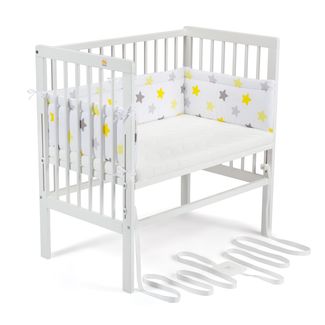 FabiMax 4489 'BOXSPRING' Beistellbett weiß, inkl. Matratze 'COMFORT' und Nestchen 'Sterne' gelb auf weiß