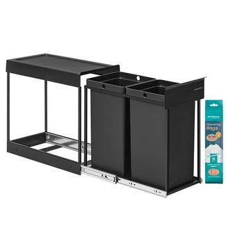 SONGMICS Mülleimer küche, Mülltrennsystem für Unterschrank, 2 x 15 L, Abfalleimer 2 Fächer, ausziehbar, Stahlrahmen, ABS-Deckel, tintenschwarz