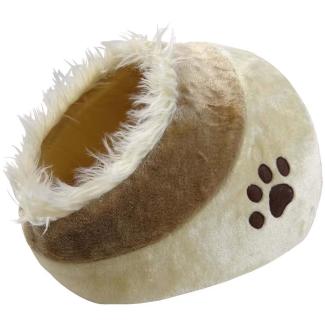 Waschbares Flauschi Katzenhöhle, Tierbett mit Kuscheleinlage für Hund, Katze & Haustier, Beige, 45 x 30 x 35 cm