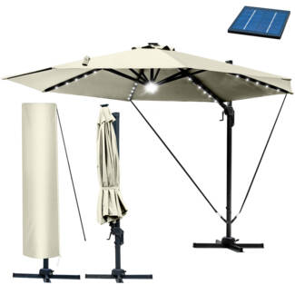 BRAST Alu Sonnenschirm Ampelschirm Ø300cm Beige + LEDs Schützhülle UV-Schutz 50+ wasserabweisend drehbar & höhenverstellbar