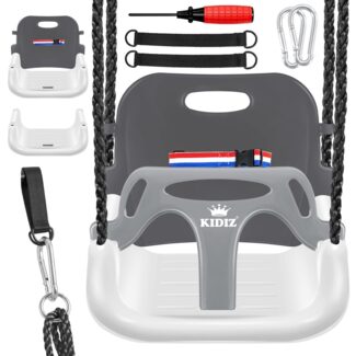 KIDIZ® Babyschaukel, Mitwachsend, mit Rückenlehne und Anschnallgurt, belastbar bis 100kg, Kunststoff Anthrazit, 33 x 24,3 x 35 cm