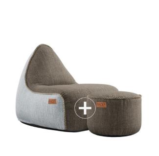 RETROit Cobana Outdoor Sitzsack Loungsessel mit Hocker – Sparset braun/weiß - braun