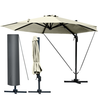 BRAST Alu Sonnenschirm Ampelschirm Ø300cm Beige Schützhülle UV-Schutz 50+ wasserabweisend drehbar & höhenverstellbar
