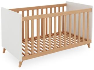 Bubema Babybett Lino mit Schlupfsprossen, höhenverstellbar : 70x140 cm : natur/weiß