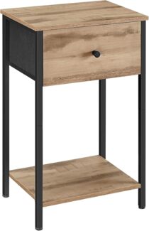 Vasagle Nachttisch mit Stoff-Schublade und Ablage, Holz eichenbraun, 61 x 28 x 38 cm