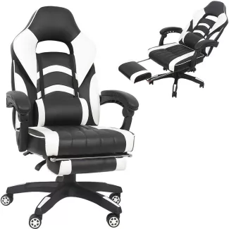 Gaming Stuhl Bürostuhl Racing Stuhl Chefsessel - Schreibtischstuhl Drehstuhl mit Schalensitz und Sportsitz - PC Stuhl Schwarz/Weiß