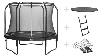 SALTA Trampolin Premium Black Edition Ø 305 cm schwarz + Netz + Leiter + Abdeckplane + Verankerung