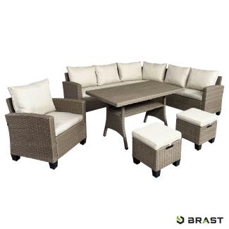 BRAST Gartenmöbel Set Hacienda Braun/Beige bis zu 10 Personen inkl. Kissen & Abdeckung Outdoor Loungemöbel Sitzgruppe Essgruppe Garnitur