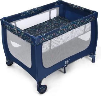 COSTWAY 2 in 1 Reisebett & Laufstall klappbar, 120x60 cm Kinderbett, 2 Ebenen Babybett mit Matratze und Tragetasche (Blau)